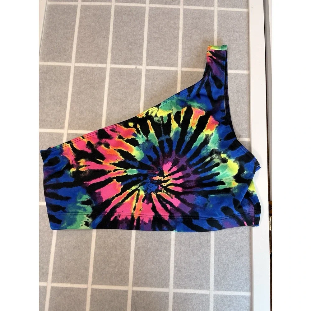 PINK SPORT Active One Shoulder Sports Bra Gym Top Workout Wear Tie dye Sz Medium
